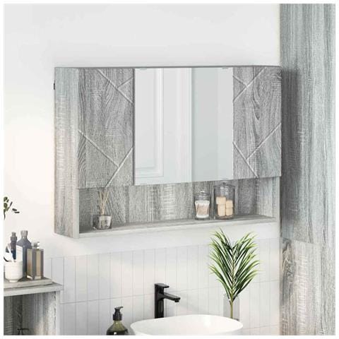 Mobiletto per specchio da bagno Grigio sonoma 80 x 17 x 55 cm - Foto 2