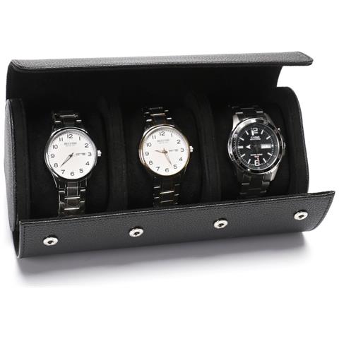 Custodia Porta Orologi In Pelle Pu Grana Litchi A 3 Scomparti - Custodia Da Viaggio Portatile Black - Foto 1