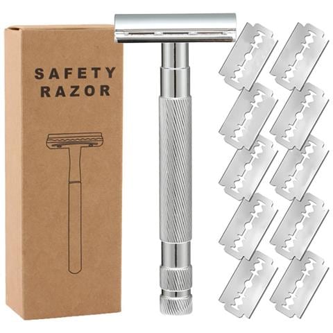 Rasoio Di Sicurezza Manuale A Doppio Taglio Zigrinato Per Una Pelle Liscia, Disponibile In Vari Colori Silver - Foto 1