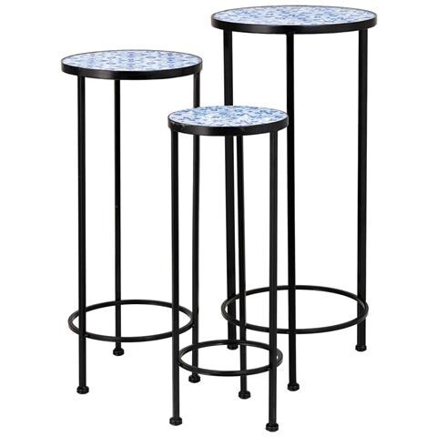 Set 3 Pezzi Mosaico E Staffa In Ferro Battuto Blu D30x68h-d25x57h-d20x - Foto 1