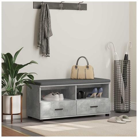 Panca per ingresso con cuscino Grigio Cemento 100 x 38 x 46 cm - Foto 2