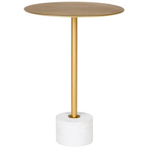 Tavolino Lecco Snello In Ottone E Marmo Bianco Ø41x58 Cm - Foto 1