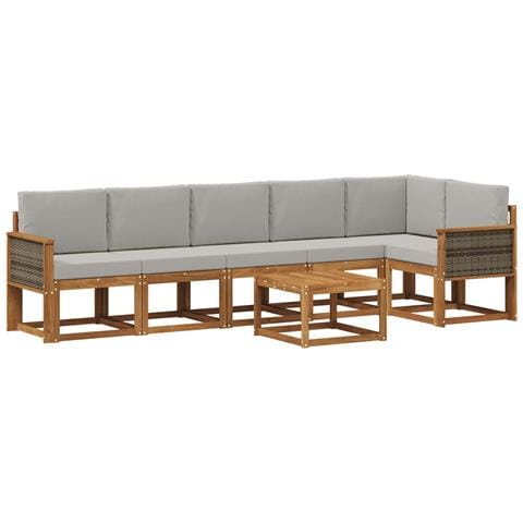 Set di divani da esterno 7 pcs Naturale e Grigio Chiaro - Foto 1
