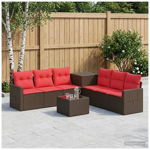 Set di divani 8 pz Marrone e Rosso Rattan sintetico e Acciaio - Foto 2