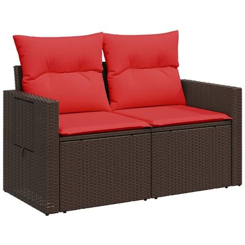 Set di divani 8 pz Marrone e Rosso Rattan sintetico e Acciaio - Foto 10