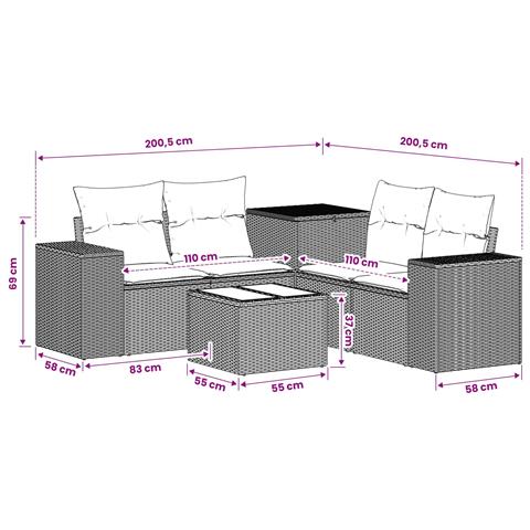 Set di divani 6 pz Nero Rattan sintetico e Acciaio - Foto 2