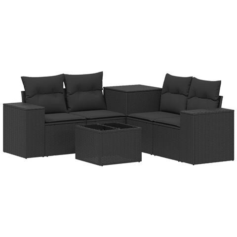 Set di divani 6 pz Nero Rattan sintetico e Acciaio - Foto 1