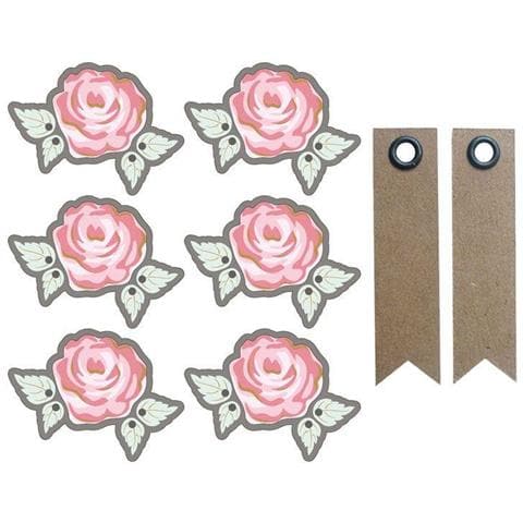 Adesivi 3d 4 Cm - Rosa Romantica Con Contorno Grigio + 20 Etichette Kraft Con Gagliardetto - Foto 1