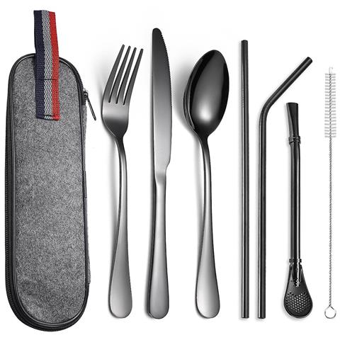 INLAW (nero) Set Di Posate Riutilizzabili A 7 Pezzi Con Custodia Utensile Da Viaggio In Acciaio Inox INLAW (nero) Set Di Posate Riutilizzabili A 7 Pezzi Con Custodia Utensile Da Viaggio In Acciaio Inox