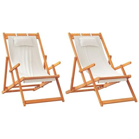 Sedie Da Spiaggia Pieghevoli 2 Pz Crema In Tessuto - Foto 1