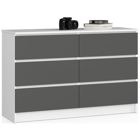 Cassettiera K120, 6 cassetti, 120x40x77 cm, Colore Bianco e Grigio Grafite - Foto 1