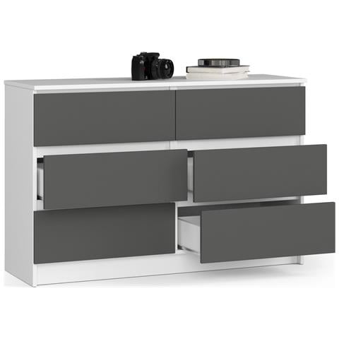 Cassettiera K120, 6 cassetti, 120x40x77 cm, Colore Bianco e Grigio Grafite - Foto 2