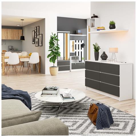 Cassettiera K120, 6 cassetti, 120x40x77 cm, Colore Bianco e Grigio Grafite - Foto 4