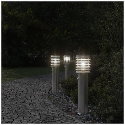 Lampada Da Terra Per Esterni Sensore Argento 60 Cm In Acciaio - Foto 3