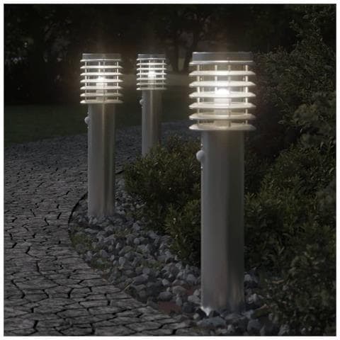 Lampada Da Terra Per Esterni Sensore Argento 60 Cm In Acciaio - Foto 1