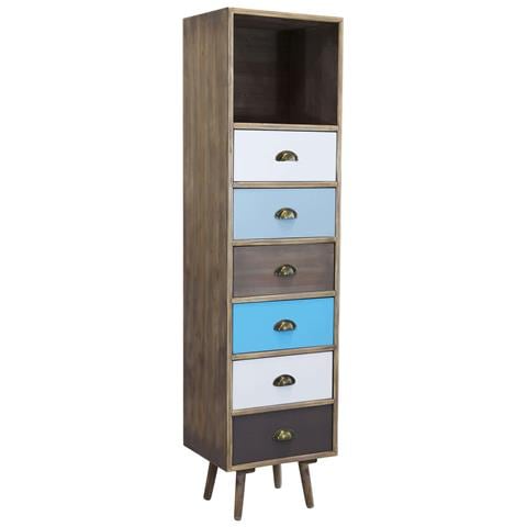 Mobiletto A Colonna In Legno Con 6 Cassetti Colorati E 1 Ripiano France - Foto 1