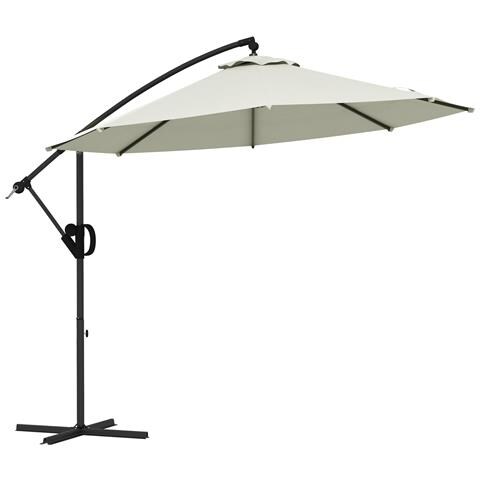 Ombrellone A Braccio A 8 Stecche Con Base A Croce, In Alluminio, Metallo E Poliestere, Ø3x2.6 M, Crema - Foto 1