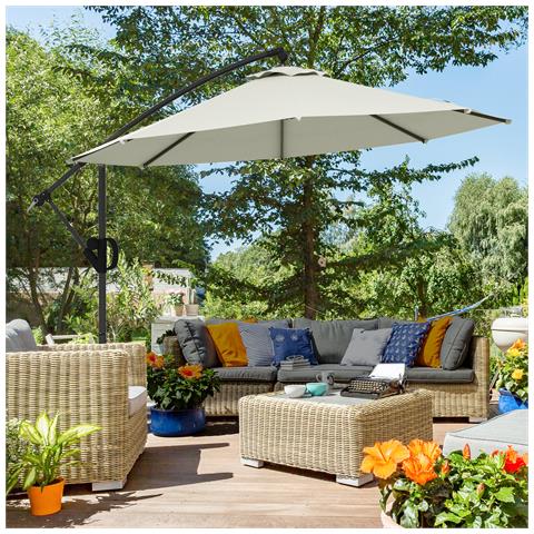 Ombrellone A Braccio A 8 Stecche Con Base A Croce, In Alluminio, Metallo E Poliestere, Ø3x2.6 M, Crema - Foto 2