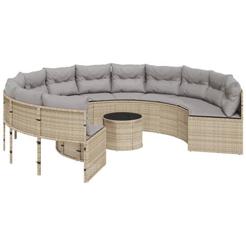 Divano Giardino Con Tavolo E Cuscini Circolare Beige Polyrattan - Foto 1