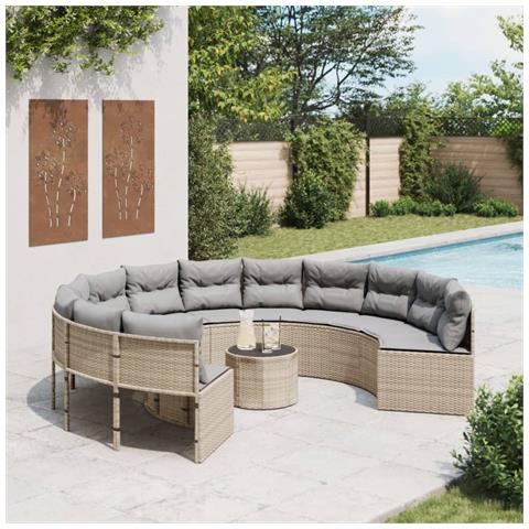 Divano Giardino Con Tavolo E Cuscini Circolare Beige Polyrattan - Foto 8