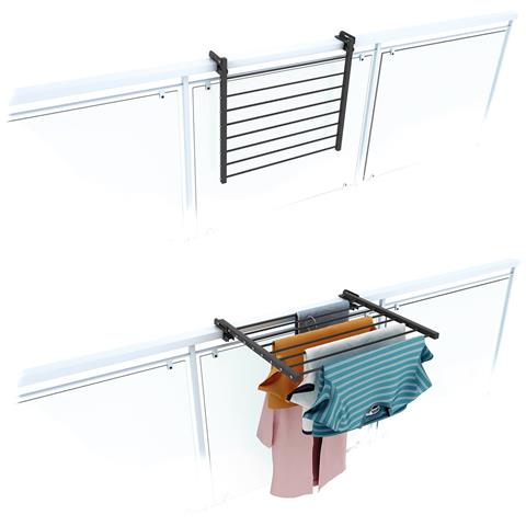 Stendibiancheria Da Balcone Ribaltabile 62x63x8 Cm In Alluminio, Colore Antracite, Ideale Per Ringhiera E Uso Esterno - Foto 1