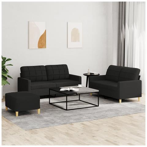 Set di Divani 3 pz con Cuscini Nero in Tessuto - Foto 2