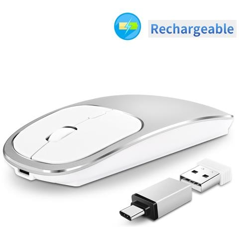 Mouse Ottico Wireless Silenzioso Bnh-wl-59: Bluetooth 5.0 + 2.4g, Ricaricabile, Dpi Regolabile Silver - Foto 1