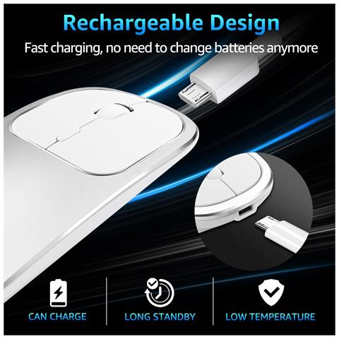 Mouse Ottico Wireless Silenzioso Bnh-wl-59: Bluetooth 5.0 + 2.4g, Ricaricabile, Dpi Regolabile Silver - Foto 5