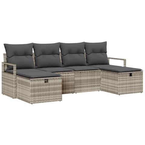 Set Divano da Giardino 6 Pezzi con Cuscini Grigio Chiaro Polyrattan, Divano da Giardino per 2 Persone con Cuscini Grigio Polyrattan - Foto 1