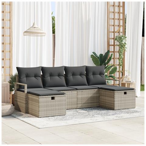 Set Divano da Giardino 6 Pezzi con Cuscini Grigio Chiaro Polyrattan, Divano da Giardino per 2 Persone con Cuscini Grigio Polyrattan - Foto 2