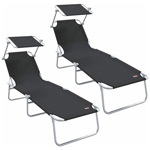 Lettini prendisole 2 pcs con tettuccio Nero tessuto Oxford 600D - Foto 1