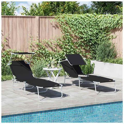 Lettini prendisole 2 pcs con tettuccio Nero tessuto Oxford 600D - Foto 2