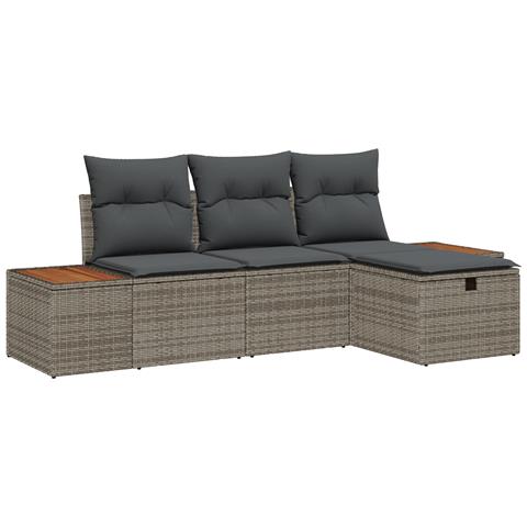 Set Divano da Giardino con Cuscini Grigio in Rattan Polietilene a 4 Pezzi - Foto 1