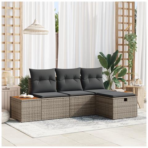 Set Divano da Giardino con Cuscini Grigio in Rattan Polietilene a 4 Pezzi - Foto 2