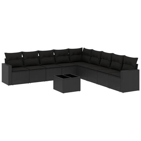 Set Divani da Giardino 10pz con Cuscini in Polyrattan Nero - Foto 1