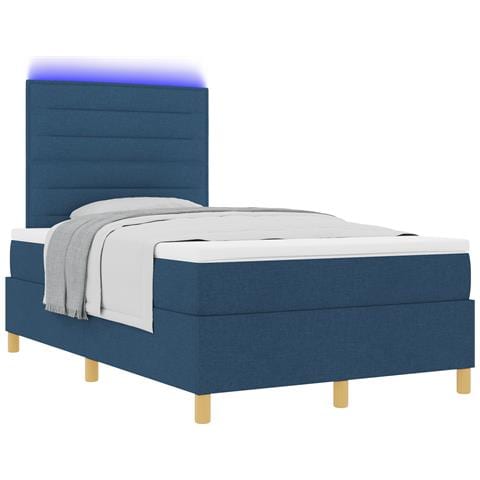 Letto Box Spring con Materasso e LED Blu 120x190 cm Tessuto - Foto 1