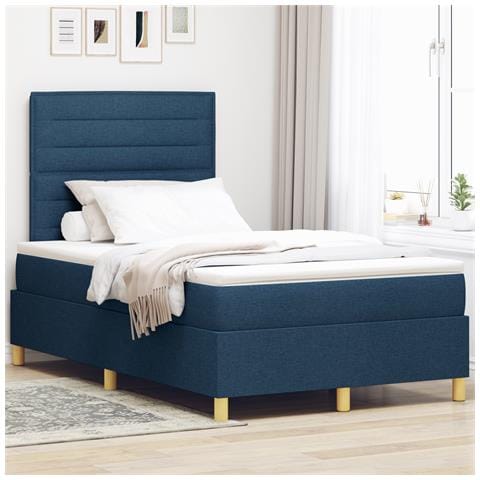 Letto Box Spring con Materasso e LED Blu 120x190 cm Tessuto - Foto 2