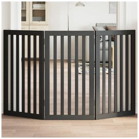 Cancello per Cani Pieghevole 3 Pannelli Nero 150cm Legno Pioppo - Foto 2