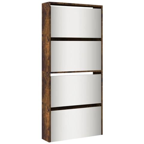 Scarpiera con Specchio a 4 Livelli Rovere Fumo 63x17x134 cm - Foto 1