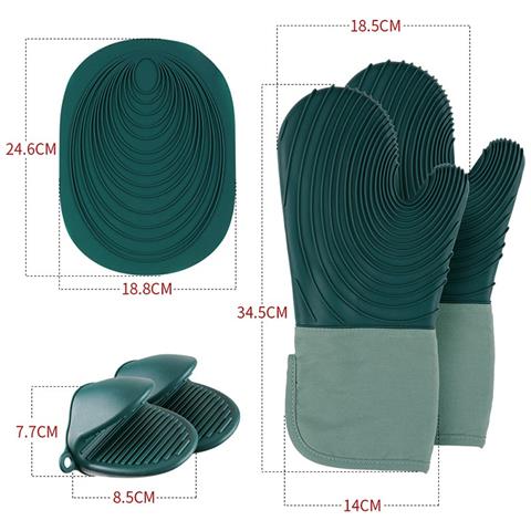 Set Di Guanti Da Forno Resistenti Al Calore - 2 Guanti Verde Scuro, 2 Pinze A Squalo E Sottopentola In Silicone Green - Foto 4