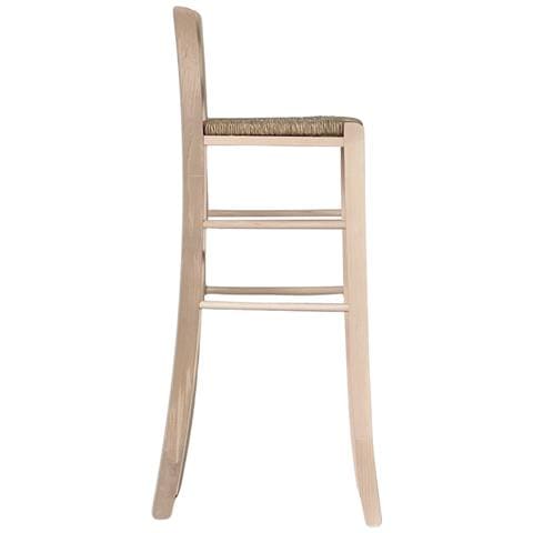 Sgabello Bar Alto 80 Cm In Legno Grezzo Da Verniciare Con Seduta In Paglia - Foto 2