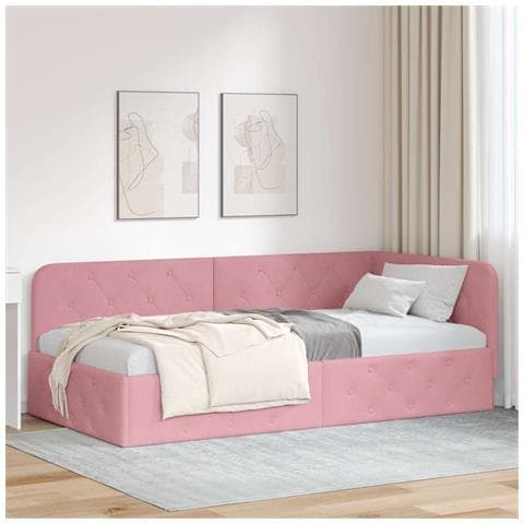 Cornice del letto ad angolo Rosa 90 x 200 cm Velluto - Foto 2