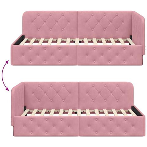 Cornice del letto ad angolo Rosa 90 x 200 cm Velluto - Foto 9