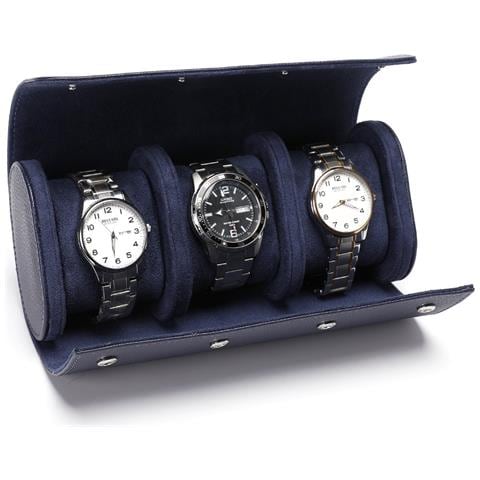 Custodia Da Viaggio Per Orologi A 3 Scomparti In Pelle Pu Blu Profondo Con Motivo Lychee - Foto 1