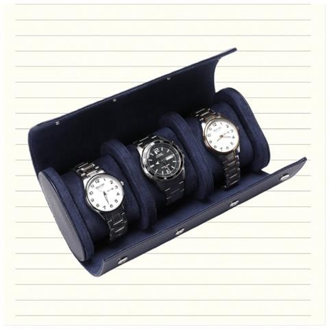 Custodia Da Viaggio Per Orologi A 3 Scomparti In Pelle Pu Blu Profondo Con Motivo Lychee - Foto 2