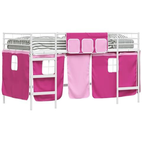 Struttura del Letto Loft per Bambini con Tendine Bianco e Rosa - Foto 1
