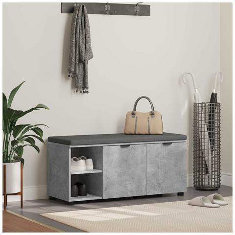 Panca per ingresso con cuscino Grigio Cemento 100 x 38 x 46 cm - Foto 2