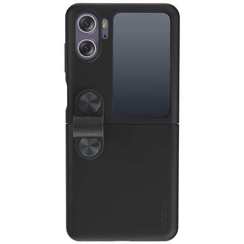 Cover con Tapa per Find N2 Flip 5G - Silicone, Nero, Con Soporte - Foto 2