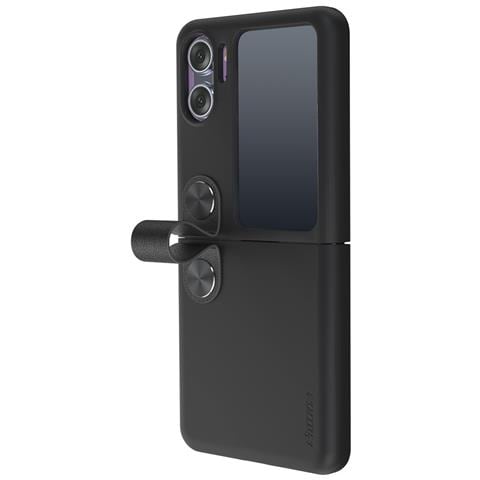 Cover con Tapa per Find N2 Flip 5G - Silicone, Nero, Con Soporte - Foto 1
