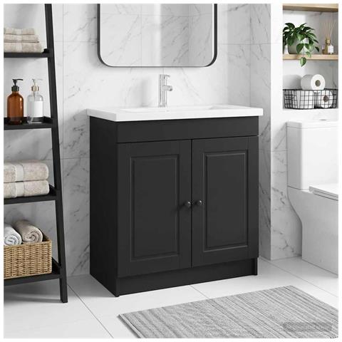 Mobiletto da bagno sotto il lavello Nero 56 x 37,5 x 81 cm - Foto 2